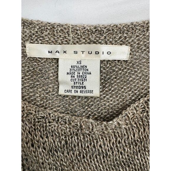Max Studio Brown Summer Sweater Linen Blend Lagenlook Size XS Classic Knit Basic - Picture 6 of 8